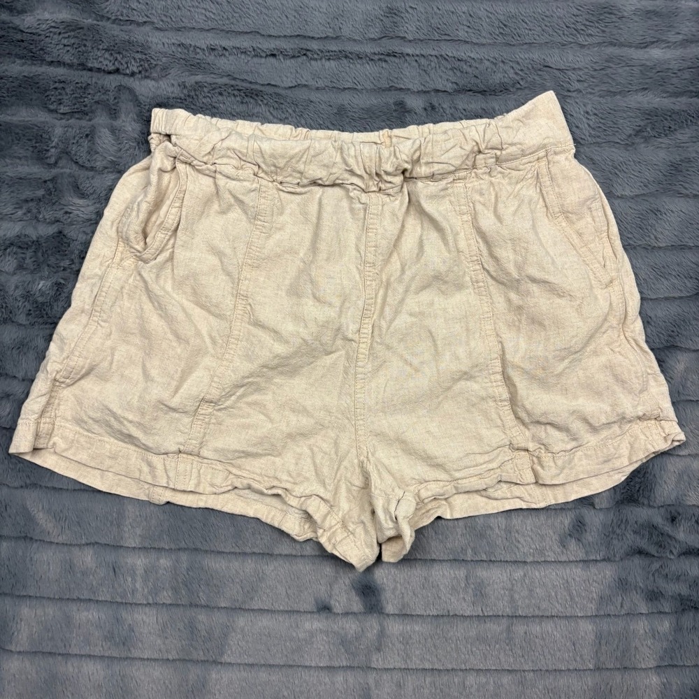 Madewell Linen Viscose Blend Elastic Waist Pull On Shorts Beige Tan Oatmeal 28